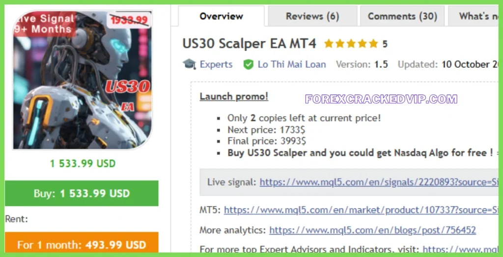 US30 Scalper EA MT4 vendor