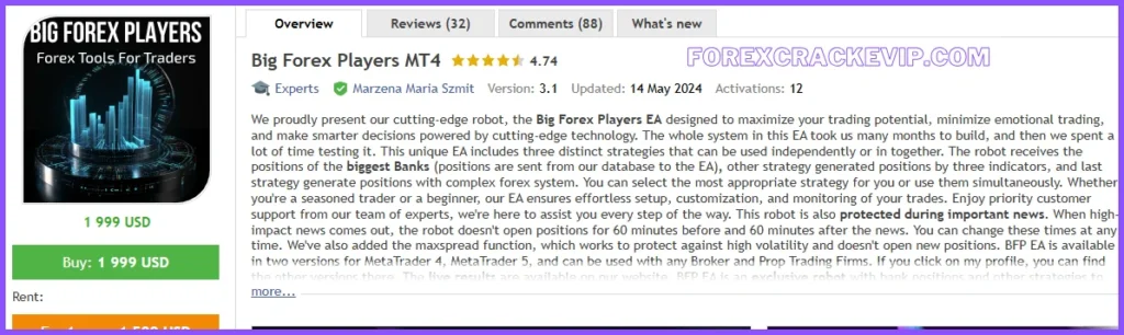Big Forex Players EA vendor website