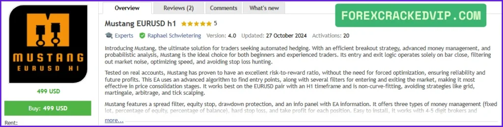 Mustang EURUSD H1 – The Ultimate Automated Hedging EA