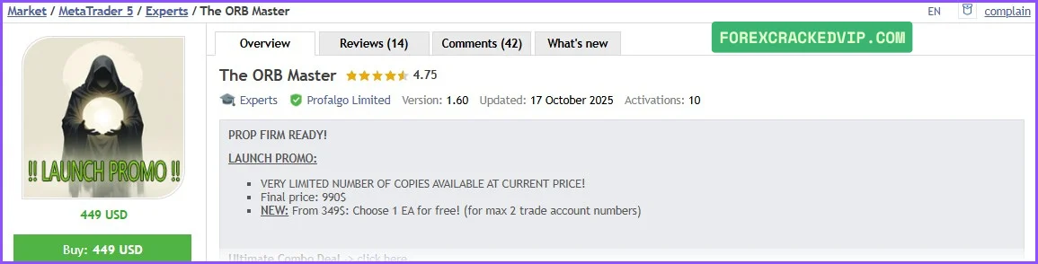 The ORB Master MT5 vendor website