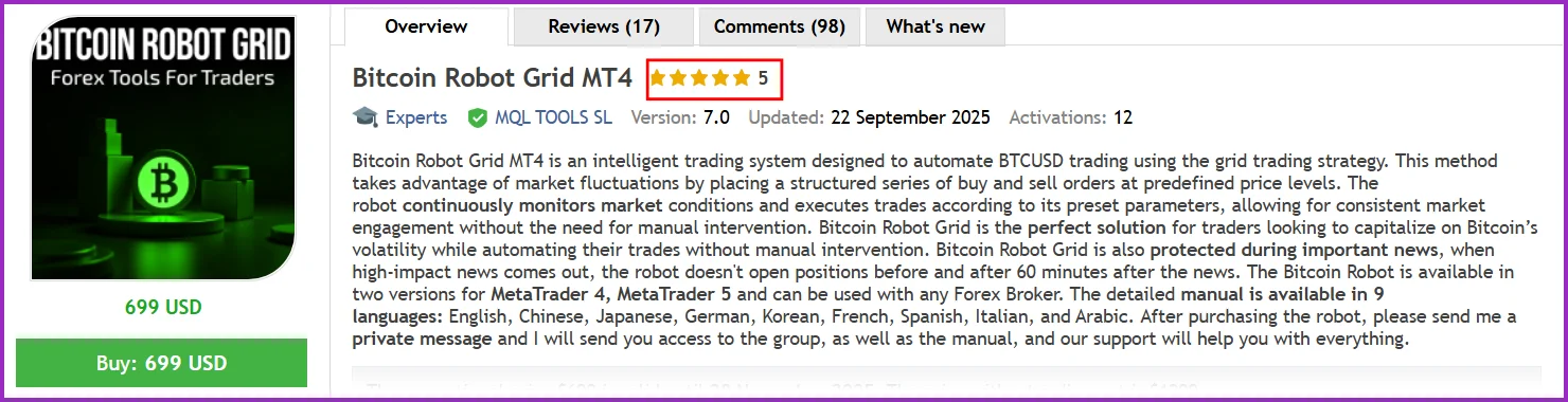 Bitcoin Robot Grid MT4 reviews