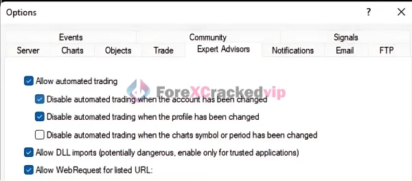 How to enable automated trading and DLL imports in MT4 for Radar Signal Indicator.-forexcrackedvip.com