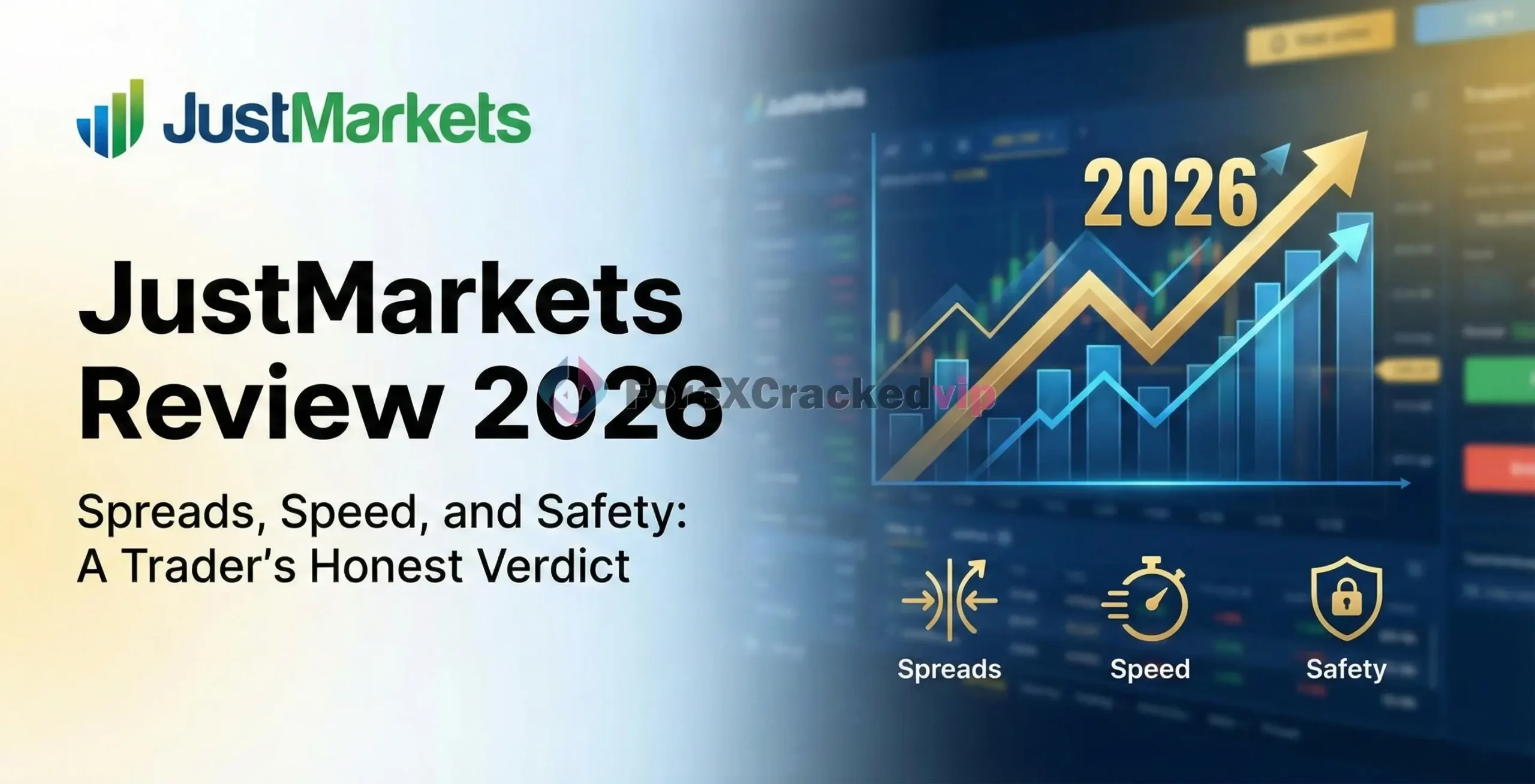 Comprehensive JustMarkets Review 2026 cover image featuring trading charts and performance metrics.