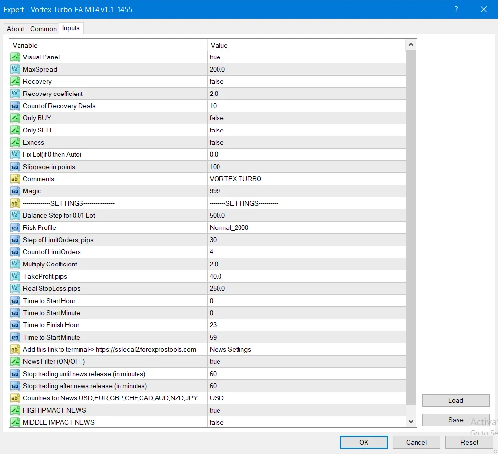 Vortex Gold MT5 Review (2026) settings