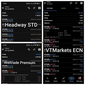 BUSTER BTC Single Entry EA MT5 broker result comparison with BTCUSD trade history