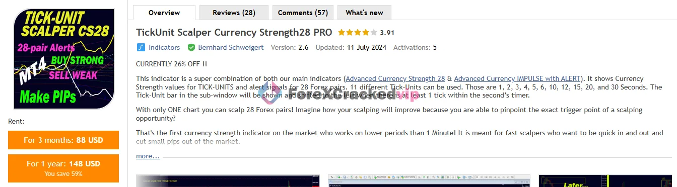 TickUnit Scalper Currency Strength28 PRO MT4 overview and product interface