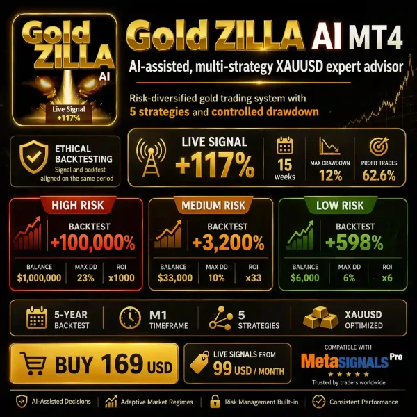 Gold Zilla AI MT4 - MQL5 117% Live Growth with Low Risk Unlimited (1)
