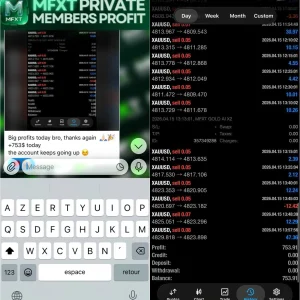 Dark MT5 account history with XAUUSD sell trades