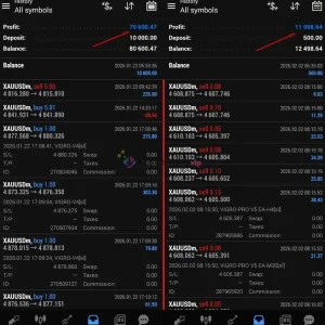 VIGRO PRO V6 EA MT4 XAUUSD trade history and profit example